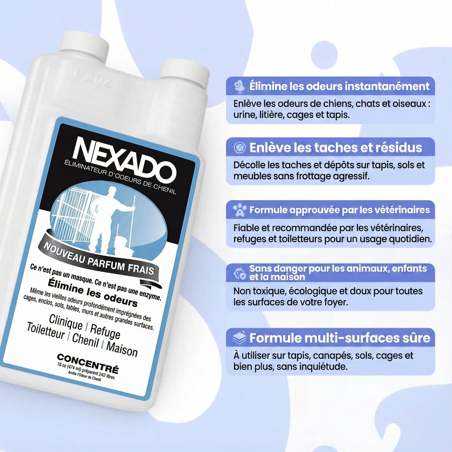 Éliminateur d'odeurs et de taches pour animaux de compagnie