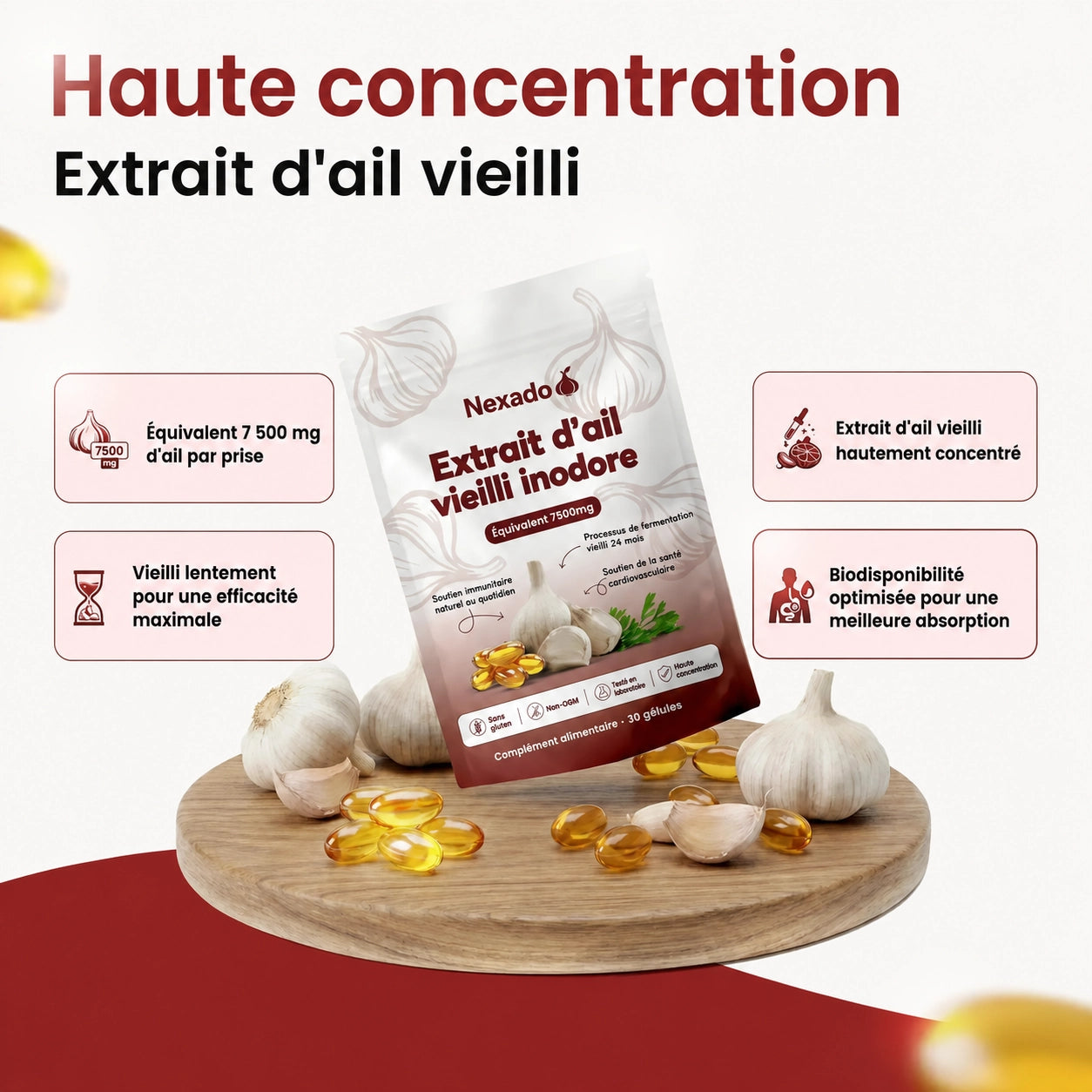 Extrait d'ail vieilli 7 500 mg — La puissance de l'ail, sans l'odeur