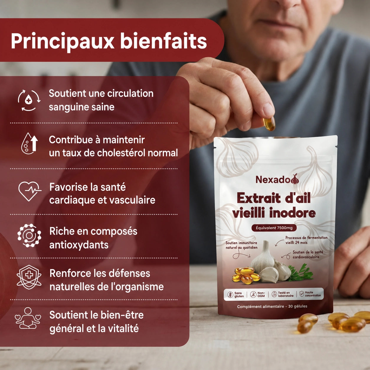 Extrait d'ail vieilli 7 500 mg — La puissance de l'ail, sans l'odeur