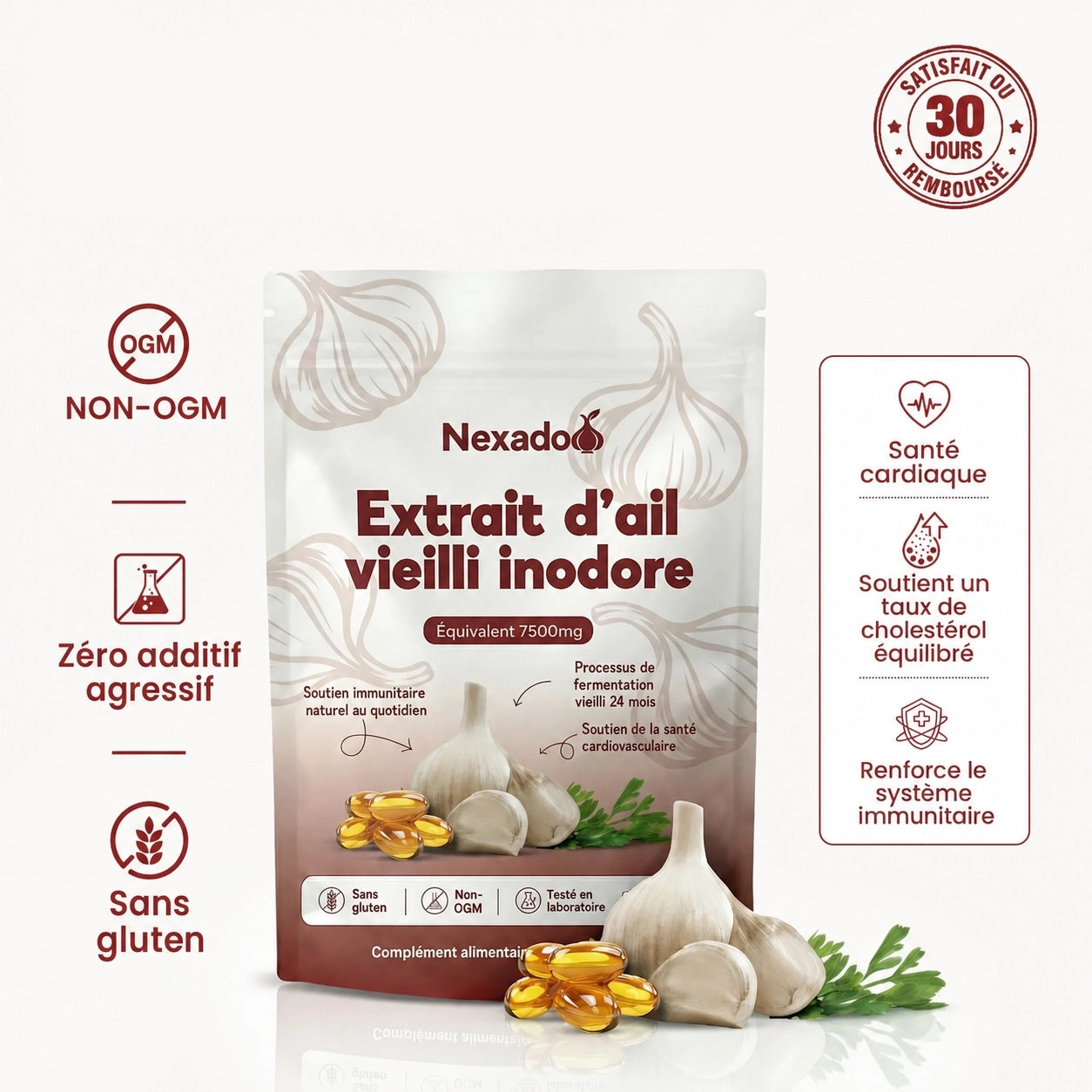 Extrait d'ail vieilli 7 500 mg — La puissance de l'ail, sans l'odeur